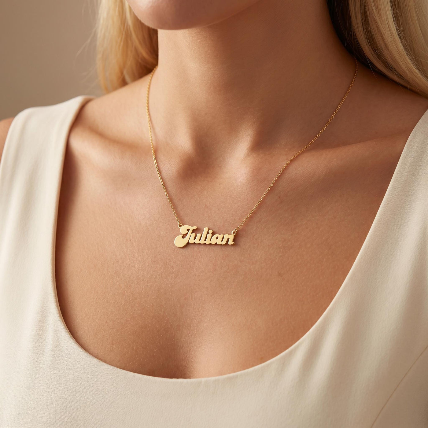 Personalized Script Nameplate for Women, Gold Plated Sterling Silver Name Necklace