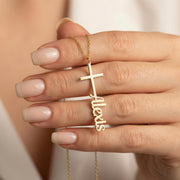 Personalized Name Cross Necklace, Gold Plated Sterling Silver Pendant