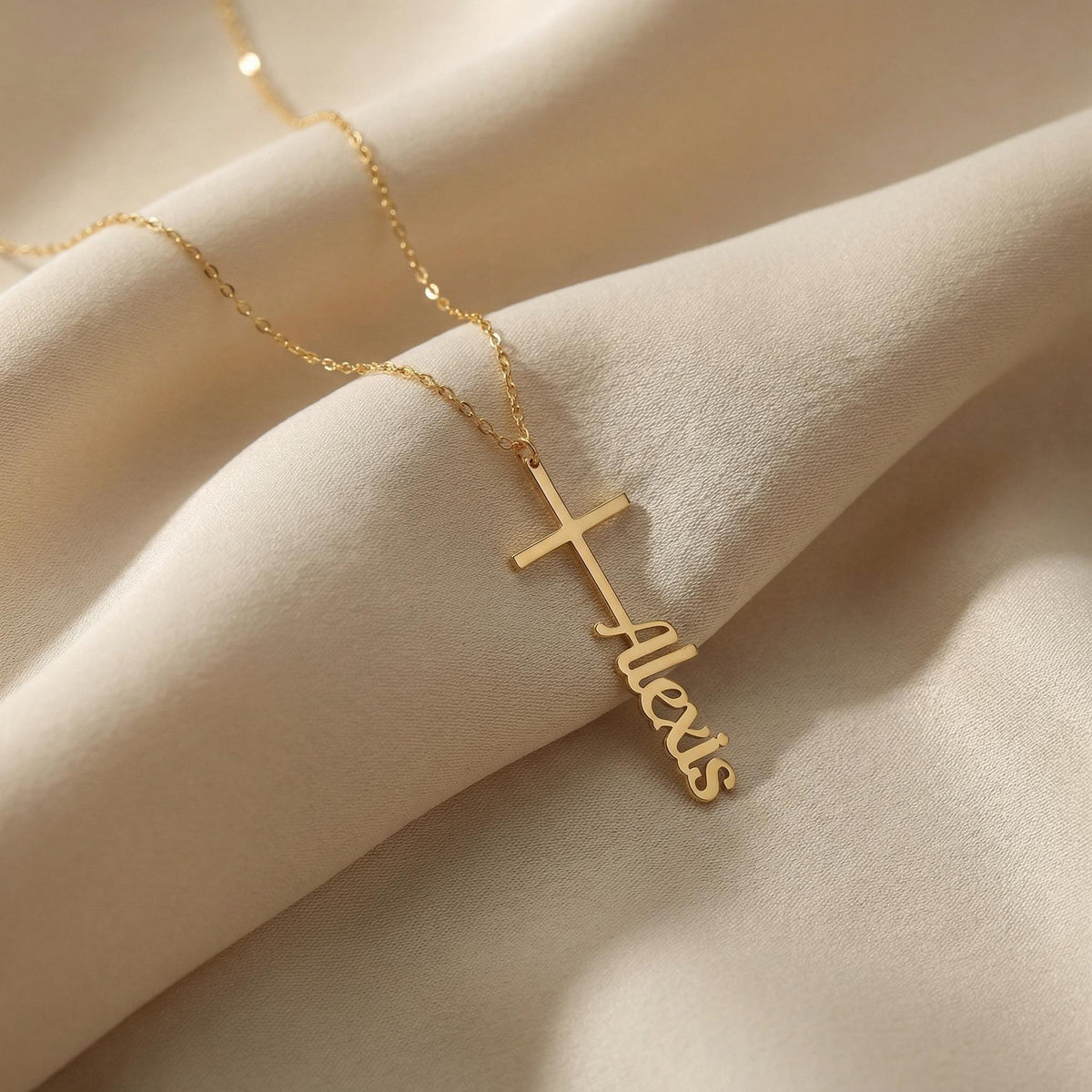 Personalized Name Cross Necklace, Gold Plated Sterling Silver Pendant