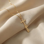 Personalized Name Cross Necklace, Gold Plated Sterling Silver Pendant