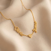 Personalisierte Doppelnamenskette mit Herz, individueller Schmuck mit Paarnamen, romantisches Geschenk für Ehefrau