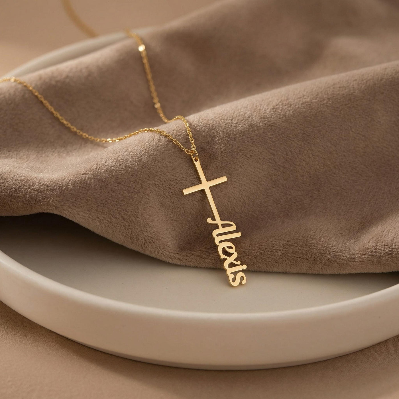 Personalized Name Cross Necklace, Gold Plated Sterling Silver Pendant