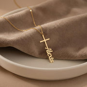 Personalized Name Cross Necklace, Gold Plated Sterling Silver Pendant