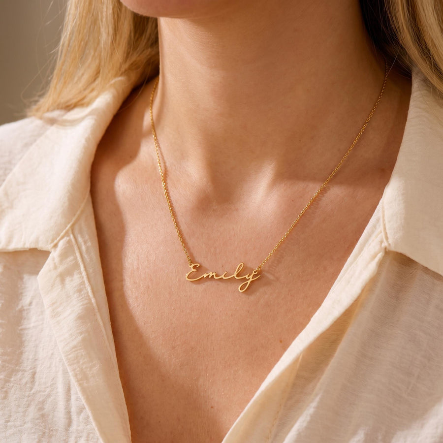 Personalized Nameplate Necklace Minimalist Cursive Pendant