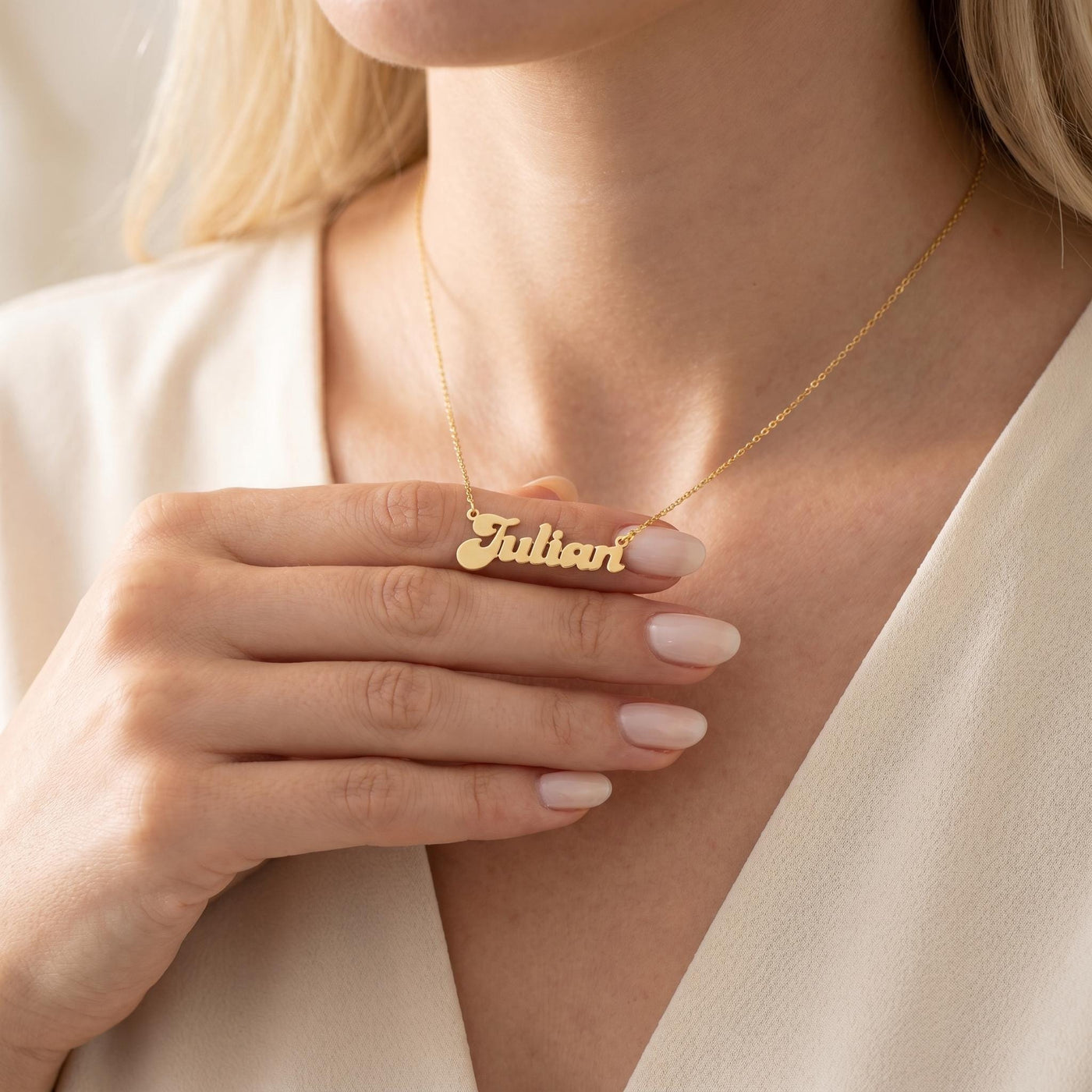 Personalized Script Nameplate for Women, Gold Plated Sterling Silver Name Necklace