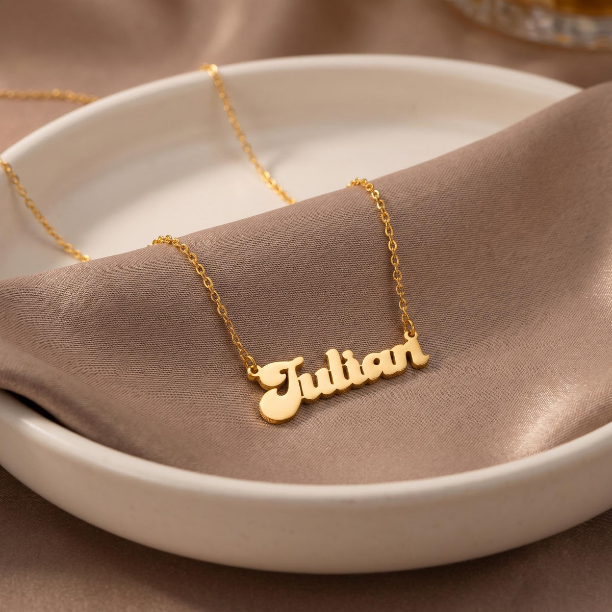 Personalized Script Nameplate for Women, Gold Plated Sterling Silver Name Necklace